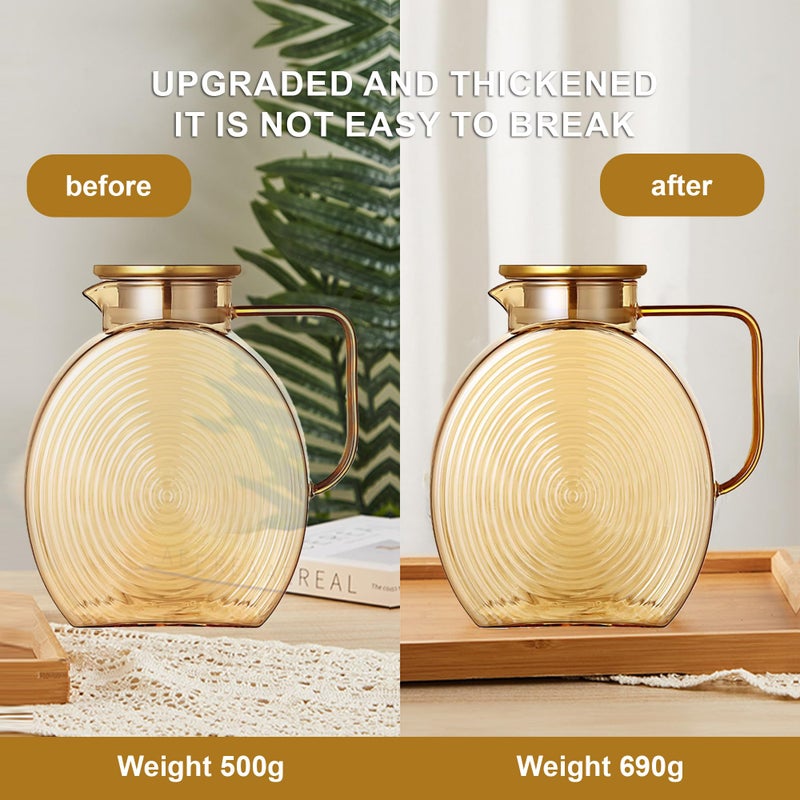 AEFPOYMXU 77oz Large Glass Water Pitcher with Gold Lid for Fridge Wide Handle Coffee Carafe for Party Water Jug Lemonade Iced Tea Jug Juice Sun Tea Jar for Drinks 2.2L - Image 2