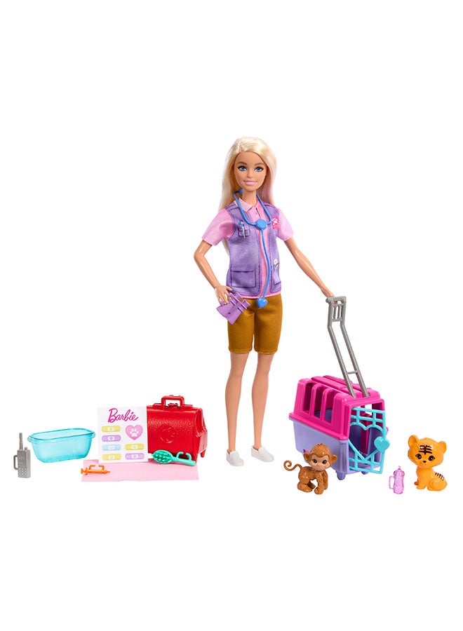 Barbie Animal Rescue & Recovery Playset with Blonde Doll, 2 Animal Figures & Accessories - Image 1