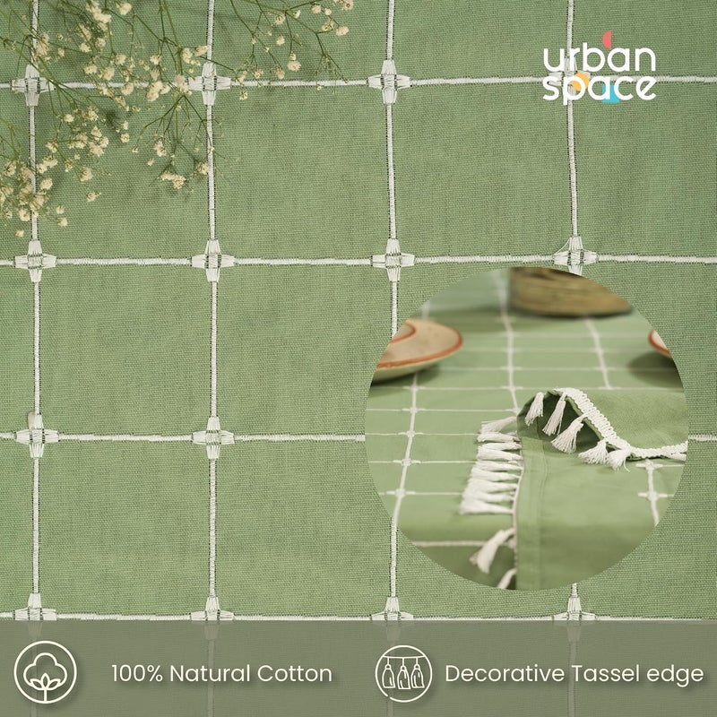 Urban Space غطاء طاولة طعام من القطن بنسبة 100% من ، لـ 4 أشخاص، قماش طاولة بتصميم مزخرف، مقاس 56" × 72" (لون أزرق إنديغو). - Image 4