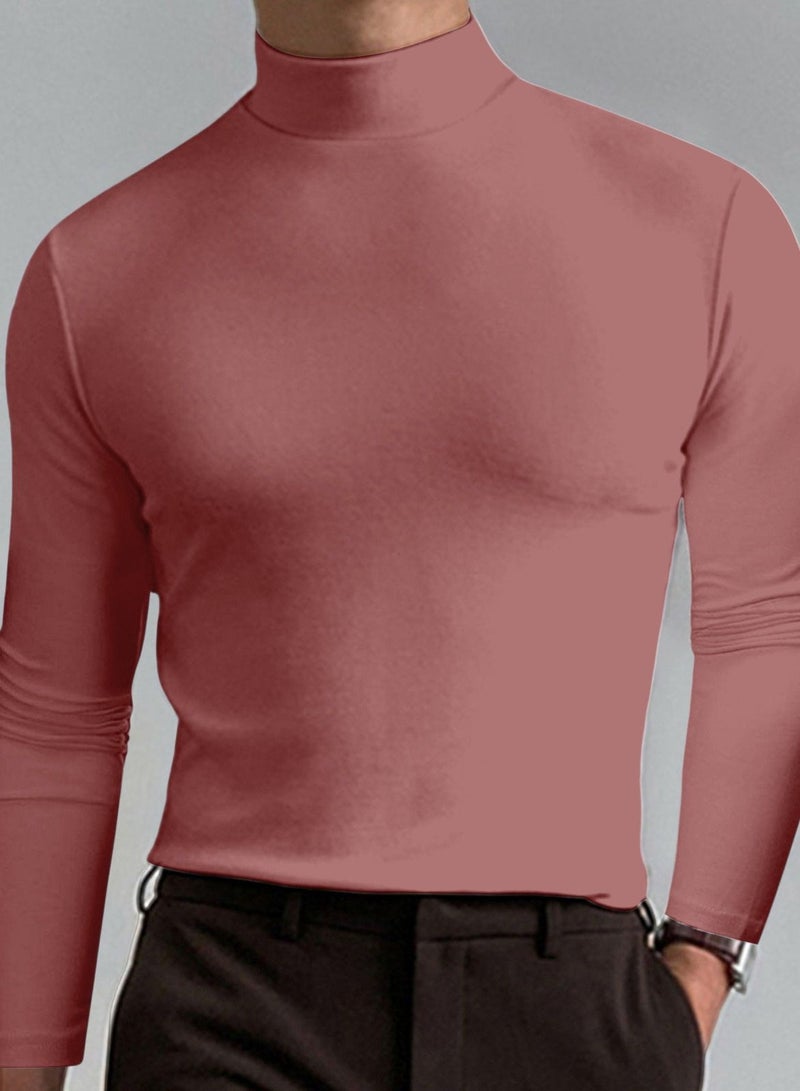 Loquat Men's Autumn/Winter Simple High Neck Long Sleeve T-shirt 