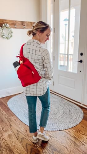 Sarah Wells Allie Sling Pump Bag Fits All Wearable Cup Pumps Portable Pumps Machine Washable Neoprene Crossbody with Insulated Pocket Water Bottle Holder HandsFree Design Ruby - Image 3