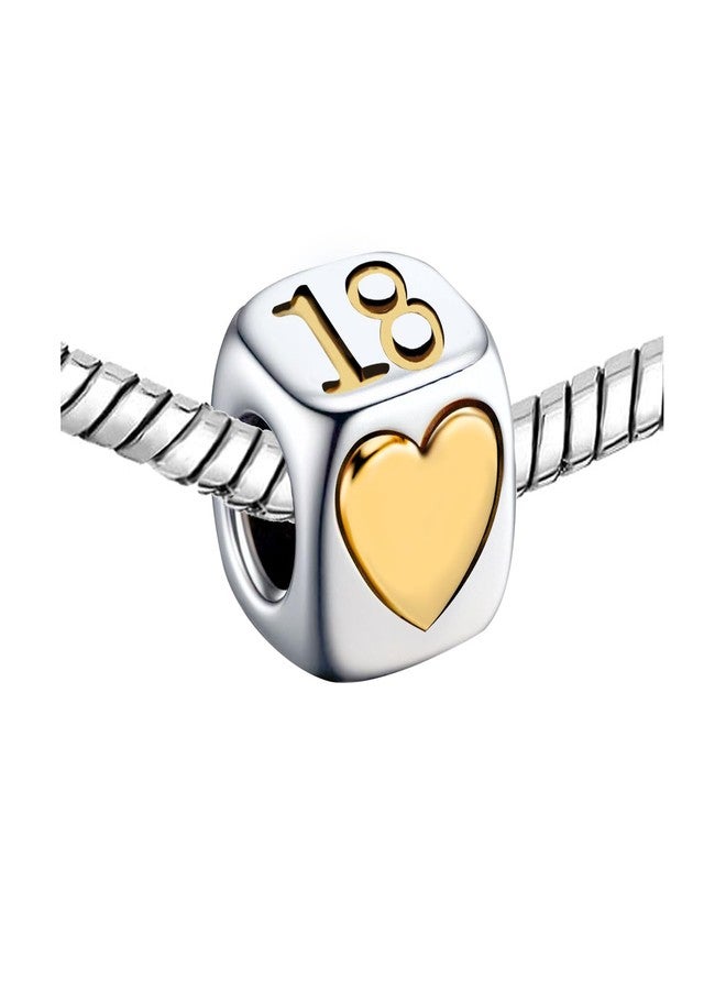 KunBead Birthday 18 Love Gold Heart Bead Charms Compatible with Pandora Charm Bracelet for Women - Image 2