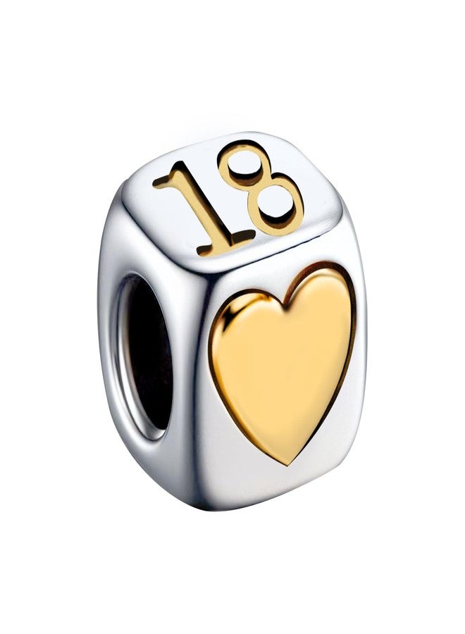 KunBead Birthday 18 Love Gold Heart Bead Charms Compatible with Pandora Charm Bracelet for Women - Image 1