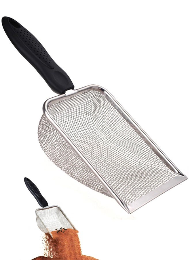 مغرفة فضلات القطط، مغرفة شبكية من الفولاذ المقاوم للصدأ، مقبض طويل، مجرفة عميقة مطلية بطبقة غير لاصقة، مغرفة فضلات معدنية لصندوق الفضلات، رافعة فضلات القطط الصغيرة، فتحة 3.8 مم، مغرفة فضلات القطط العادية - Image 1