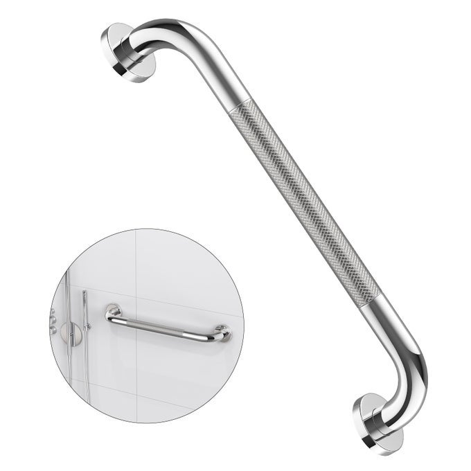 16 INCH ANTI SLIP SHOWER GRAB BAR HANDLE CHROME FINISH STAINLESS STEEL BATHROOM GRAB BAR KNURLED BATHROOM BALANCE BARSAFETY HAND RAIL SUPPORTHANDICAP ELDERLY INJURY SENIOR ASSIST BATH HANDLE