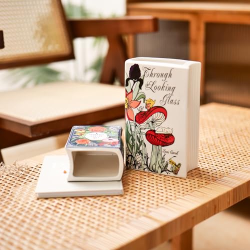 Romehaha Book-Shaped Decorative Vase,Romehaha Book Vase for Flowers,Modern Ceramic Aesthetics Infused with Artistic Cultural Style,Cute Bookshelf Decor(Large - Through The Looking Glass) - Image 3