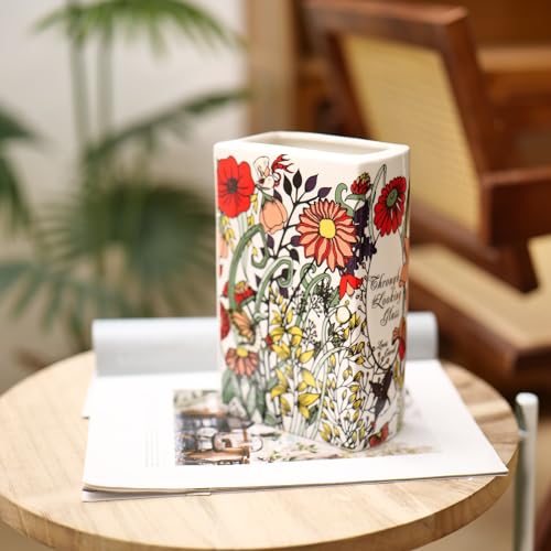 Romehaha Book-Shaped Decorative Vase,Romehaha Book Vase for Flowers,Modern Ceramic Aesthetics Infused with Artistic Cultural Style,Cute Bookshelf Decor(Large - Through The Looking Glass) - Image 1