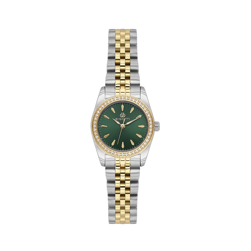 Bigotti Quotidiana Silver and Gold Stainless Steel Watch for Women BG.1.10664-5 - Dark Green Sunray Dial, 26mm Case, Japanese Quartz, 30M Water Resistant, Mineral Glass - Image 1