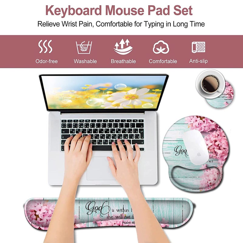 JVGFYNKL Mouse Pad with Wrist Support, Ergonomic Gel Mouse Pad Beautiful Flowers,Pink Hyacinths on Wood Panelï¼ŒNon-Slip Durable, Memory Foam Keyboard Wrist Rest, Suitable for Office Typing Games - Image 3