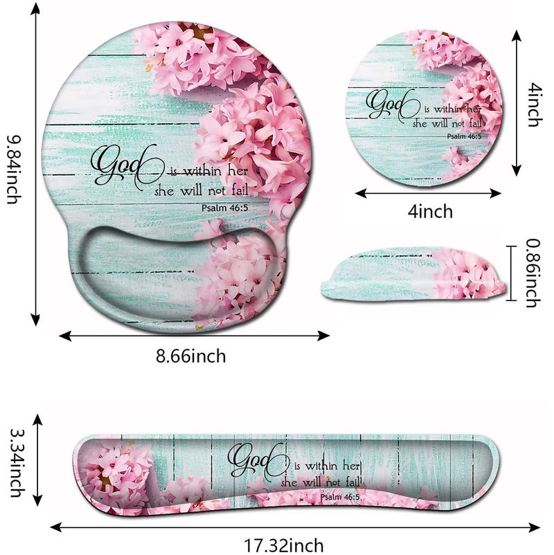 JVGFYNKL Mouse Pad with Wrist Support, Ergonomic Gel Mouse Pad Beautiful Flowers,Pink Hyacinths on Wood Panelï¼ŒNon-Slip Durable, Memory Foam Keyboard Wrist Rest, Suitable for Office Typing Games - Image 2