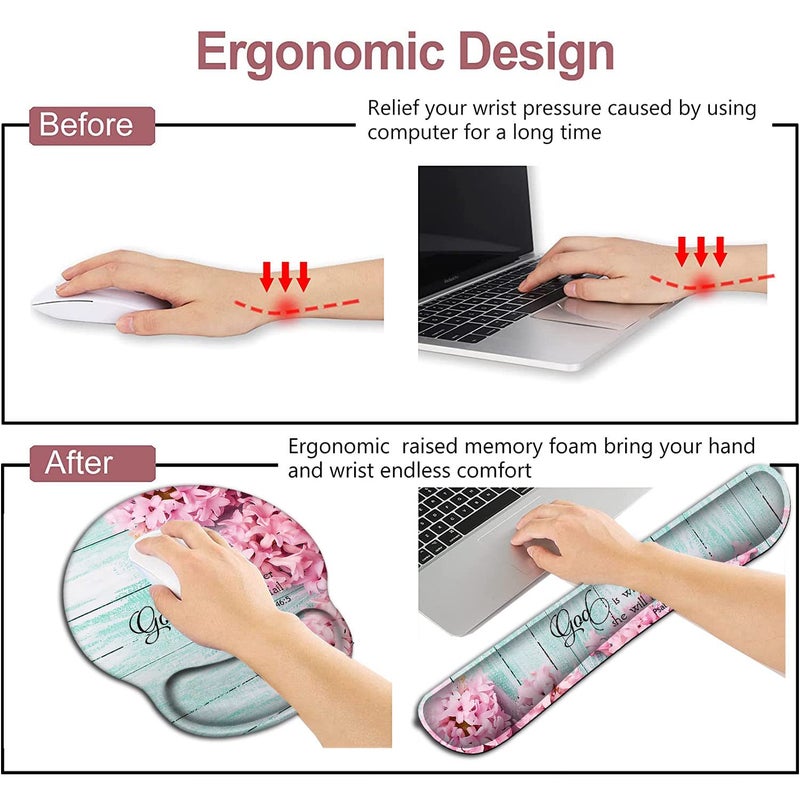 JVGFYNKL Mouse Pad with Wrist Support, Ergonomic Gel Mouse Pad Beautiful Flowers,Pink Hyacinths on Wood Panelï¼ŒNon-Slip Durable, Memory Foam Keyboard Wrist Rest, Suitable for Office Typing Games - Image 4