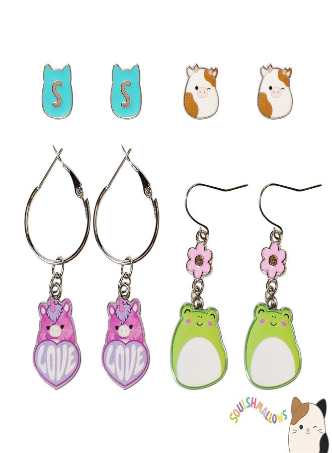 LUV HER Squishmallows Hypoallergenic Earrings for Girls 2 Squish Stud and 2 Squish Fishhook Drop Sets with Charms One Size Fits All Ages 8+ - Image 1