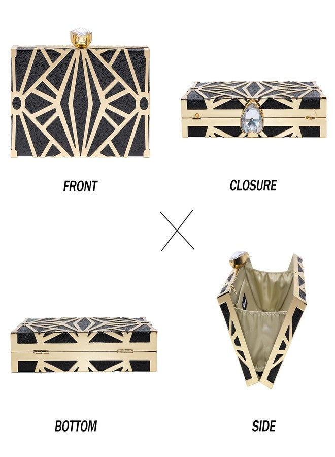 Milisente Women's Clutch Purses Metallic Bridal Party Evening Clutches Bags Cocktail Formal Handbags (Black D09) - Image 4