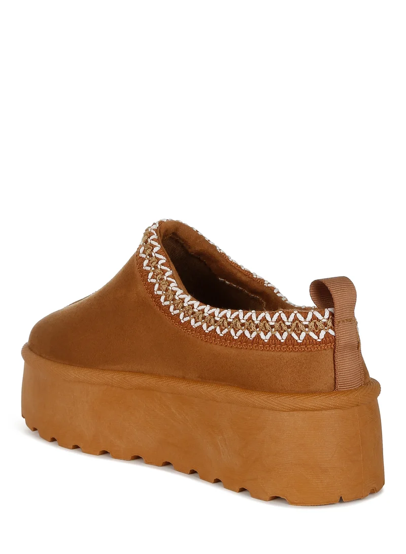 London Rag Tan Embroidered Platform Fur Classic Slip-On
