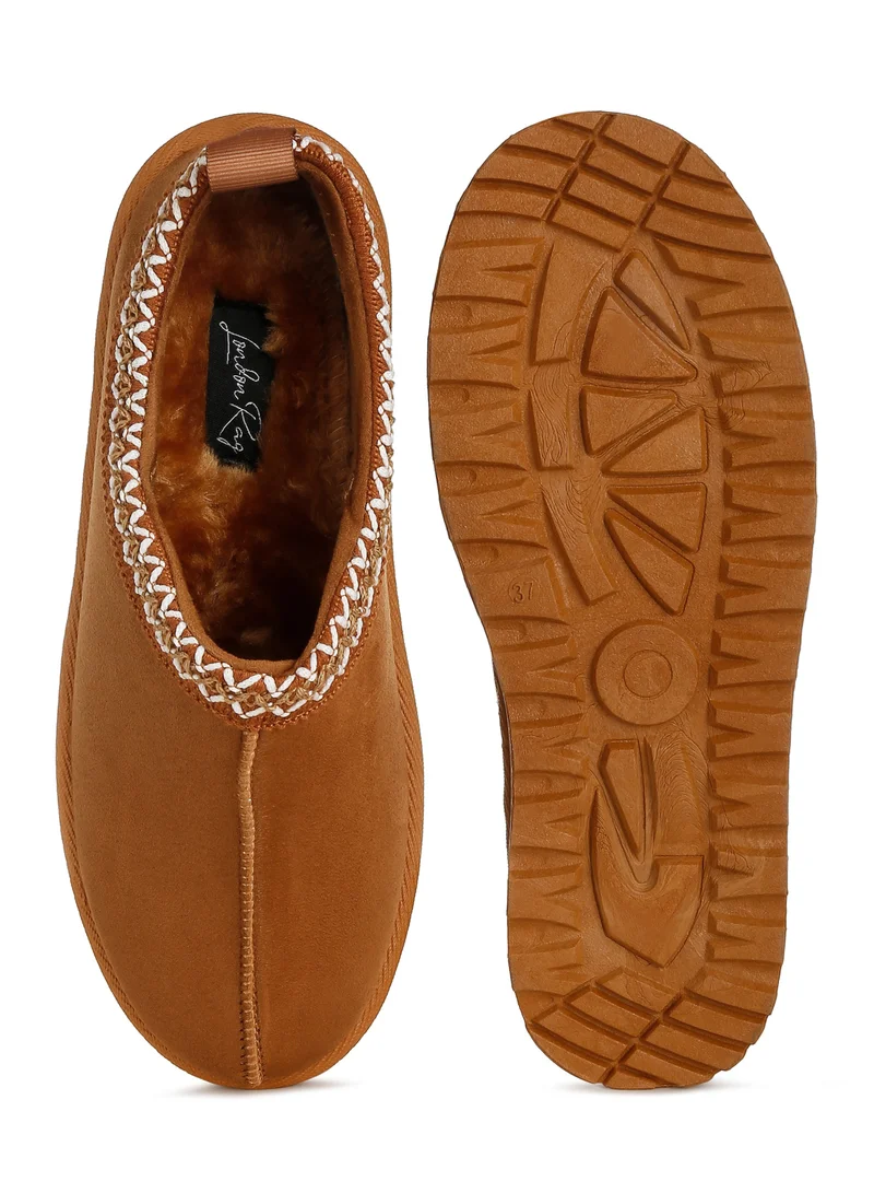 London Rag Tan Embroidered Platform Fur Classic Slip-On
