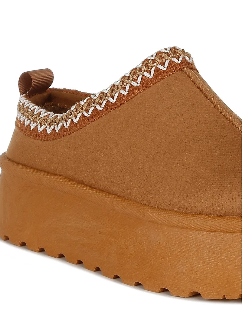 London Rag Tan Embroidered Platform Fur Classic Slip-On