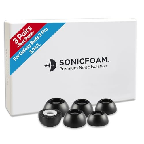 SONICFOAM (SFBuds-3-Pro Small/Medium/Large Black) Memory Foam Earbud Tips - Compatible with Buds 3 Pro - (6 Pack / 3 Pairs) - Image 1
