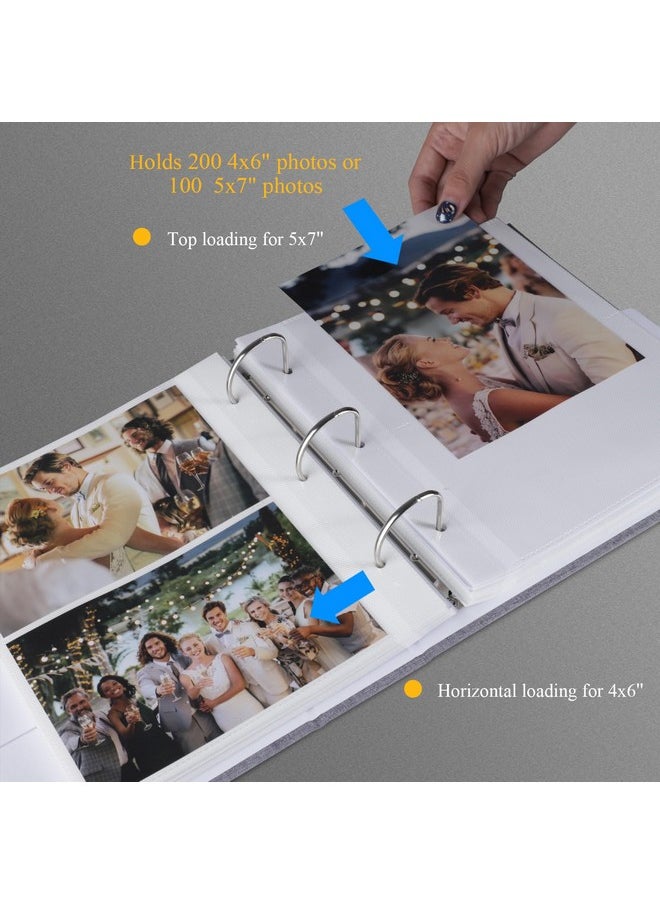 1DOT2 - Photo Album 4X6 Photos Hold 200 Or 5X7 Pictures Hold 100, 3 Ring Binder Photo Albums Linen Cover Photo Book Acid Free Albums 4X6 5X7 For Family Wedding Baby (Grey) - Image 1