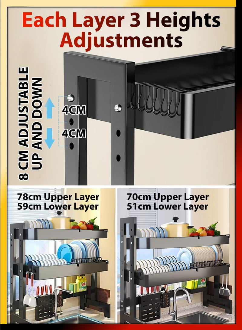 DBLEW حامل تجفيف الأطباق المزدوج الطبقة القابل للتعديل فوق الحوض - Image 3