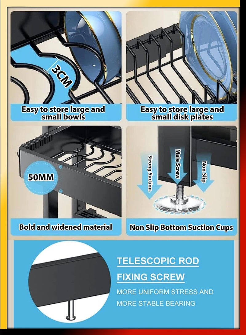 DBLEW حامل تجفيف الأطباق المزدوج الطبقة القابل للتعديل فوق الحوض - Image 4