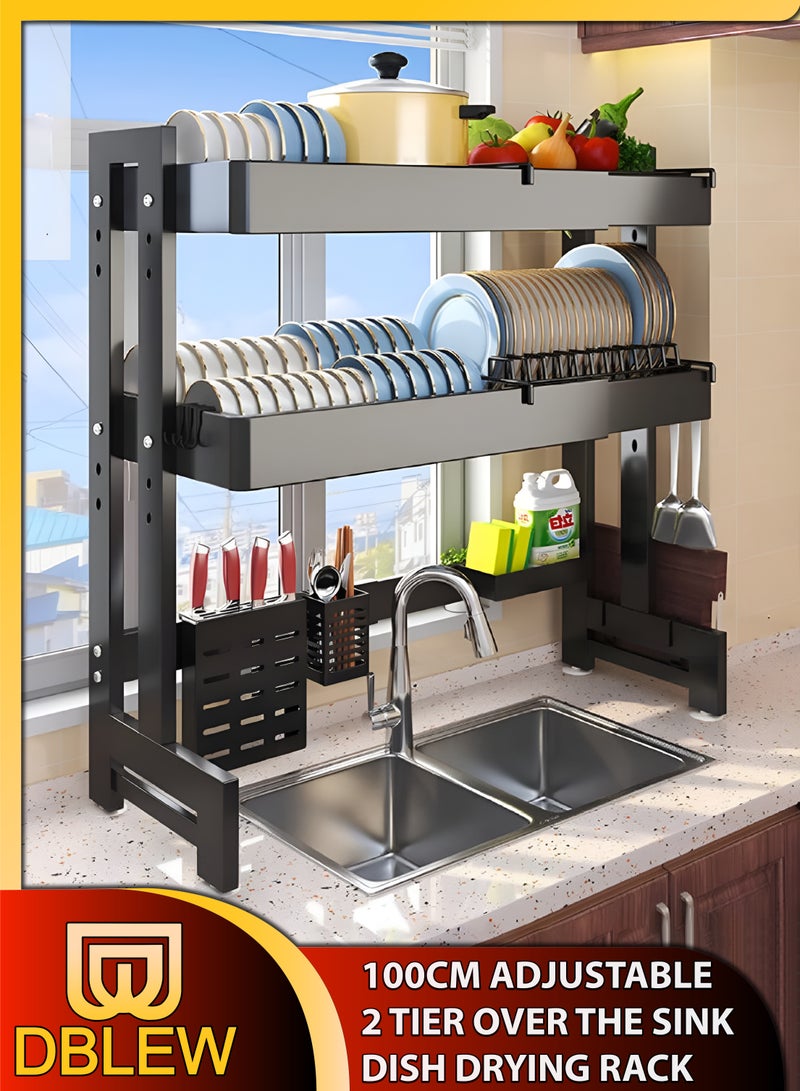 DBLEW حامل تجفيف الأطباق المزدوج الطبقة القابل للتعديل فوق الحوض - Image 1