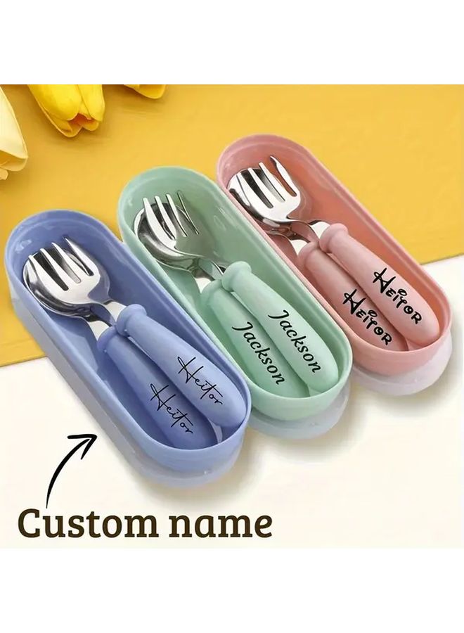 Pink Stainless Steel Kids Fork And Spoon Set With Case For School Picnic Camping - Image 2