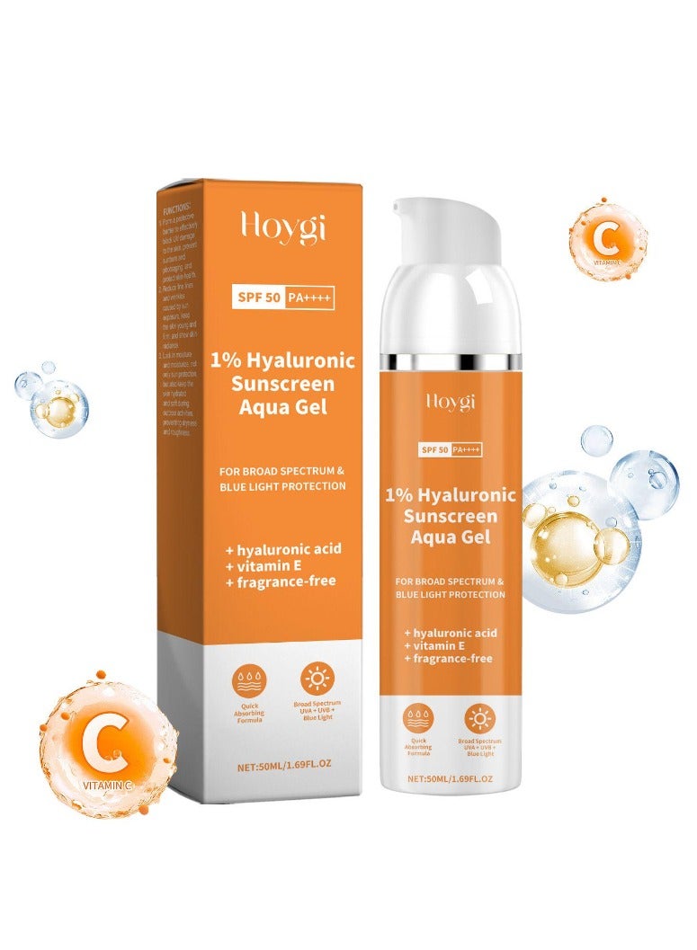 1% Hyaluronic Sunscreen Aqua Ultra Light Gel with SPF 50 PA++++ For Broad Spectrum, UV A, UV B & Blue Light Protection - 50ML