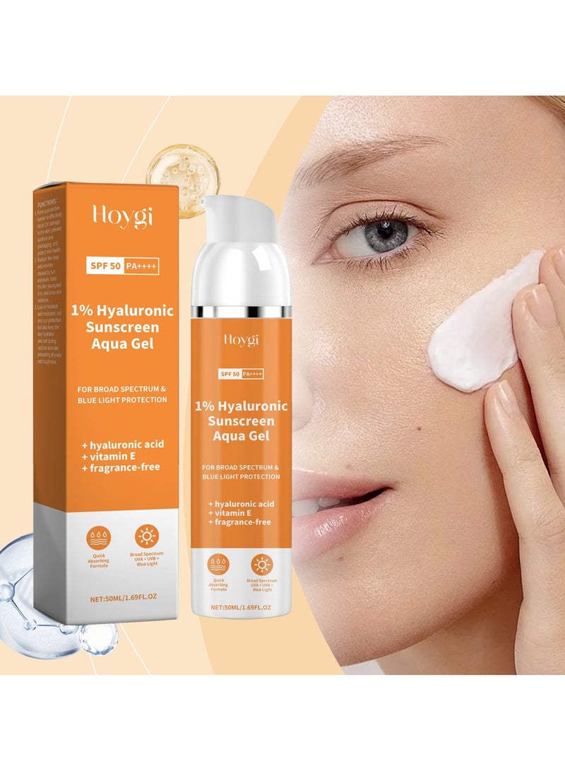 هويجي 1٪ واقي شمسي هيالورونيك أكوا هلام خفيف جداً مع SPF 50 PA +++ للطيف الواسع ، الأشعة فوق البنفسجية A ، الأشعة فوق البنفسجية B وحماية الضوء الأزرق - 50ML - Image 4