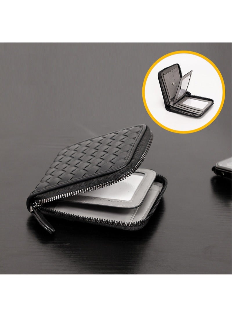 New Men's Wallet Short Horizontal Casual ID Wallet Multifunctional Braided Small Wallet Black  - Image 1