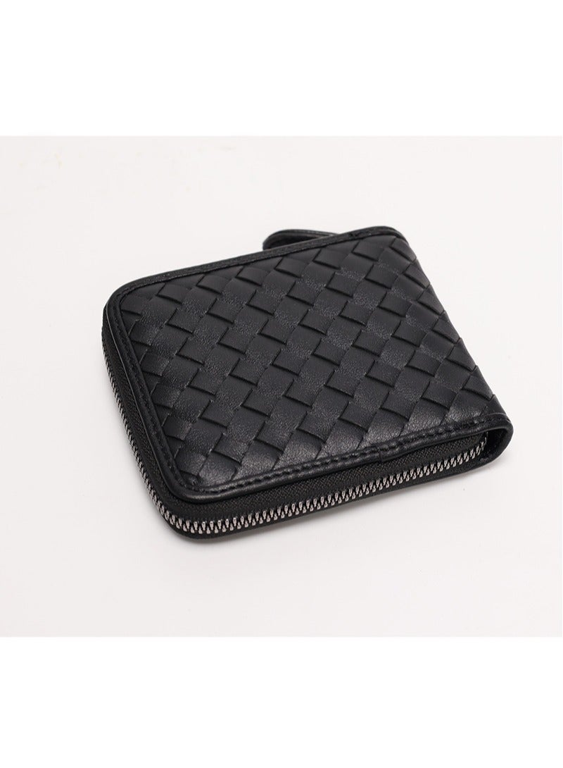 New Men's Wallet Short Horizontal Casual ID Wallet Multifunctional Braided Small Wallet Black  - Image 4