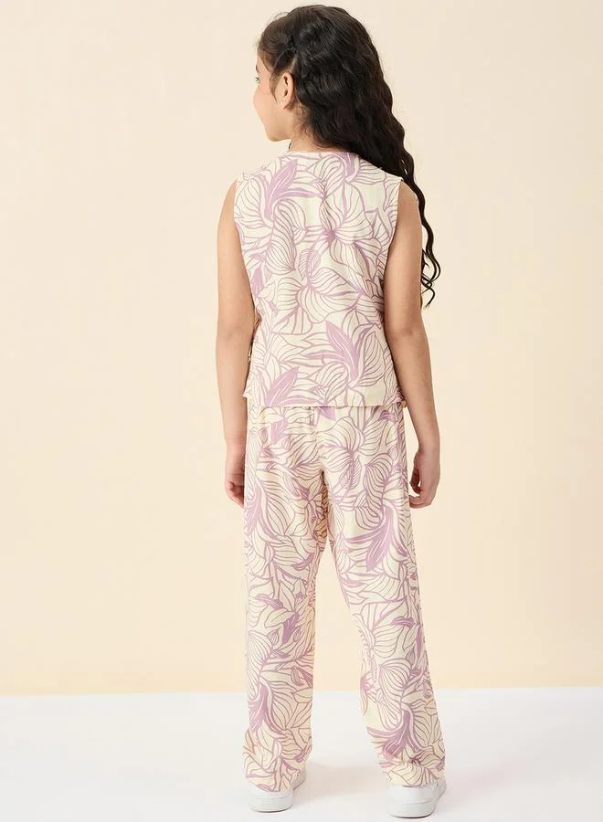 Stylo Bug Floral Print Sleeveless Top and Pants Set by Styli