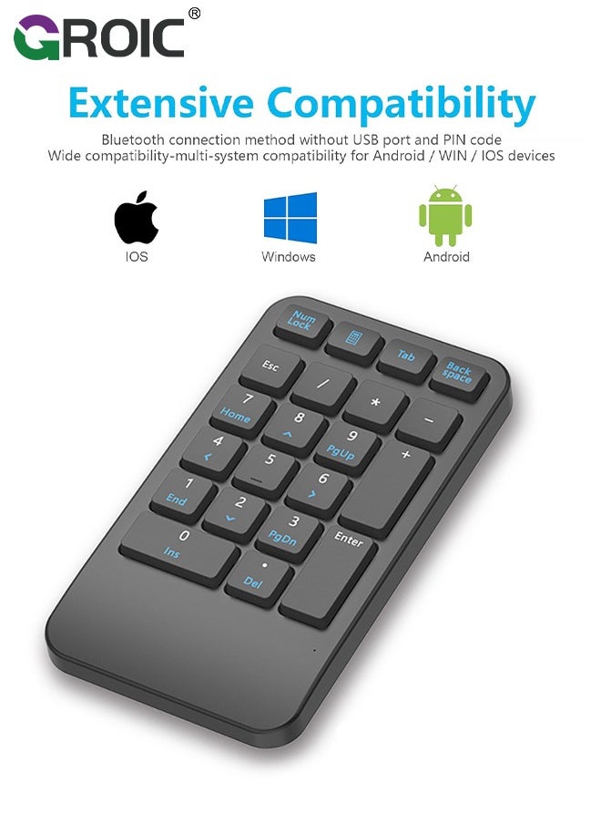 GROIC - Wireless Number Pad, 22 Keys Wireless Numeric Keypad, Portable Slim Number Keyboard Numpad Financial Accounting Extensions 10 Key for Laptop, Computer, MacBook Notebook etc - Image 1