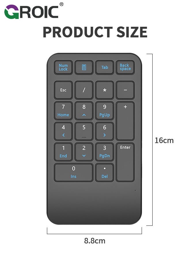 GROIC - Wireless Number Pad, 22 Keys Wireless Numeric Keypad, Portable Slim Number Keyboard Numpad Financial Accounting Extensions 10 Key for Laptop, Computer, MacBook Notebook etc - Image 1