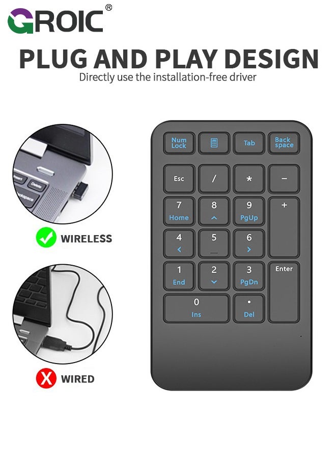GROIC - Wireless Number Pad, 22 Keys Wireless Numeric Keypad, Portable Slim Number Keyboard Numpad Financial Accounting Extensions 10 Key for Laptop, Computer, MacBook Notebook etc - Image 1