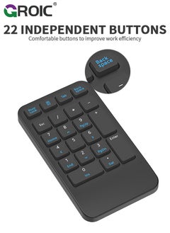 GROIC Wireless Number Pad, 22 Keys Wireless Numeric Keypad, Portable Slim Number Keyboard Numpad Financial Accounting Extensions 10 Key for Laptop, Computer, MacBook Notebook etc  - Image 5