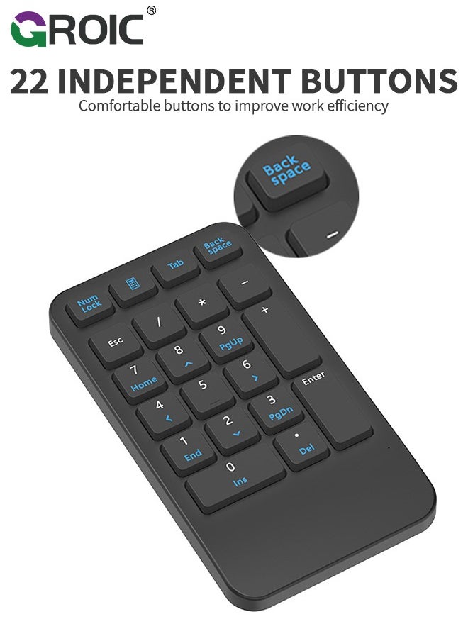 GROIC - Wireless Number Pad, 22 Keys Wireless Numeric Keypad, Portable Slim Number Keyboard Numpad Financial Accounting Extensions 10 Key for Laptop, Computer, MacBook Notebook etc - Image 1