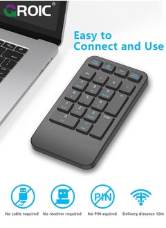 GROIC Wireless Number Pad, 22 Keys Wireless Numeric Keypad, Portable Slim Number Keyboard Numpad Financial Accounting Extensions 10 Key for Laptop, Computer, MacBook Notebook etc  - Image 2