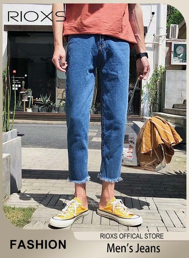 RIOXS Men's Casual Loose Jeans, Straight Leg Denim Pants, Stylish Trousers, Straight-Fit Jeans, Comfortable Ankle Pants, Perfect for Everyday Wear  - Image 1