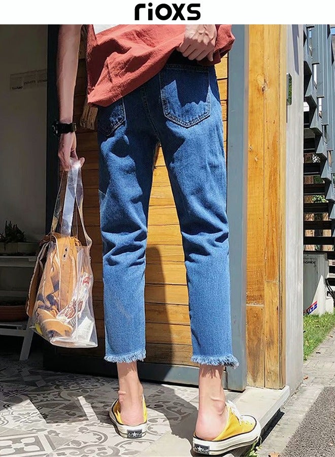 RIOXS Men's Casual Loose Jeans, Straight Leg Denim Pants, Stylish Trousers, Straight-Fit Jeans, Comfortable Ankle Pants, Perfect for Everyday Wear  - Image 5
