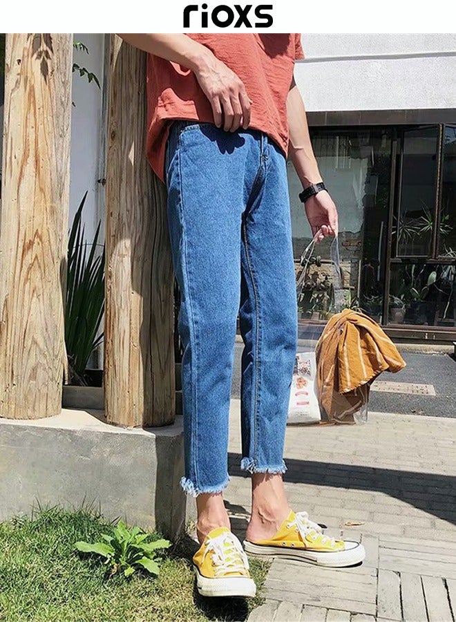 RIOXS Men's Casual Loose Jeans, Straight Leg Denim Pants, Stylish Trousers, Straight-Fit Jeans, Comfortable Ankle Pants, Perfect for Everyday Wear  - Image 3