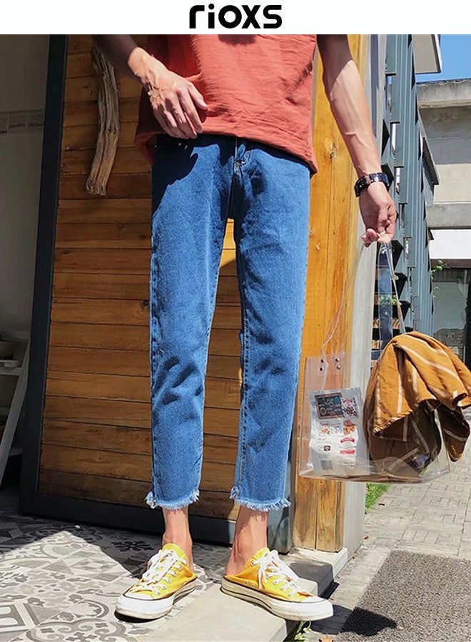 RIOXS Men's Casual Loose Jeans, Straight Leg Denim Pants, Stylish Trousers, Straight-Fit Jeans, Comfortable Ankle Pants, Perfect for Everyday Wear  - Image 2