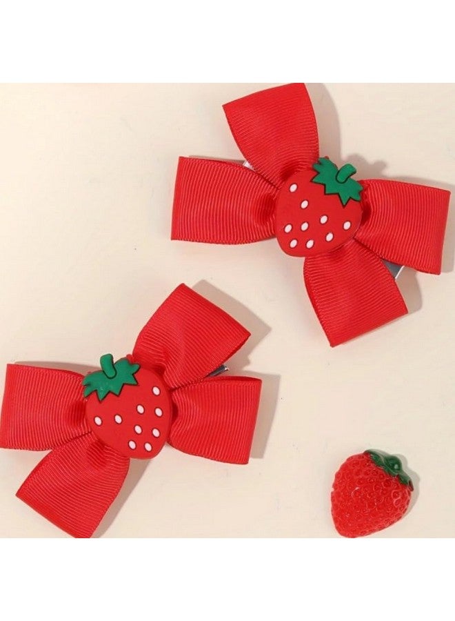 BBTDIN Strawberry Snap Clips Baby Girls Fruit Hair Bow Clips Strawberry Hair Ring Tie BBW24 (Set-C) - Image 2