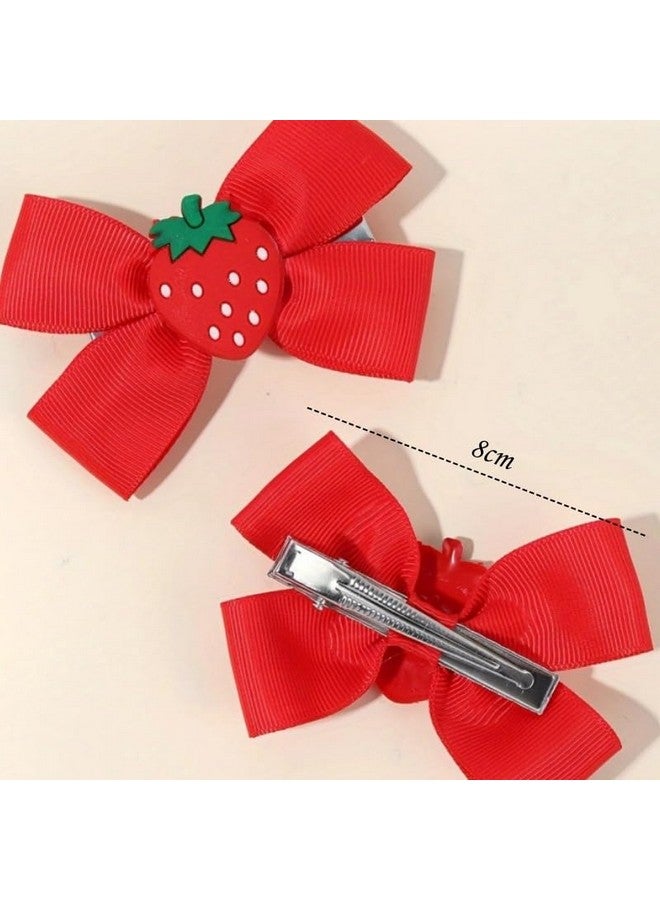 BBTDIN Strawberry Snap Clips Baby Girls Fruit Hair Bow Clips Strawberry Hair Ring Tie BBW24 (Set-C) - Image 3