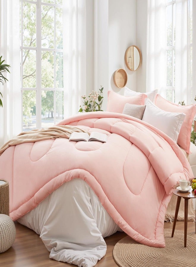 SunStyle Home Queen Comforter Set - 3 Pieces Reversible Comforters Queen Size, Lightweight Bedding Sets with 1 Down Alternative Comforter and 2 Pillow Shams for All Seasons,Pink - Image 1