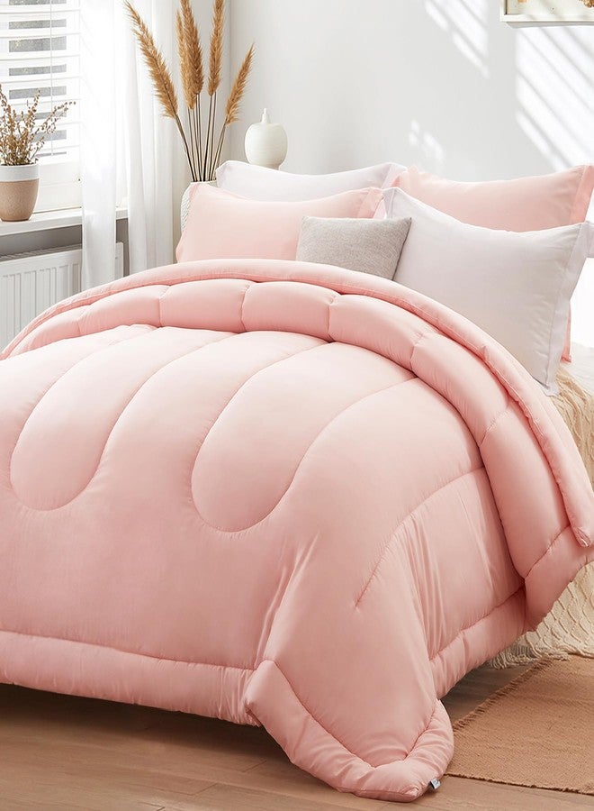 SunStyle Home Queen Comforter Set - 3 Pieces Reversible Comforters Queen Size, Lightweight Bedding Sets with 1 Down Alternative Comforter and 2 Pillow Shams for All Seasons,Pink - Image 3