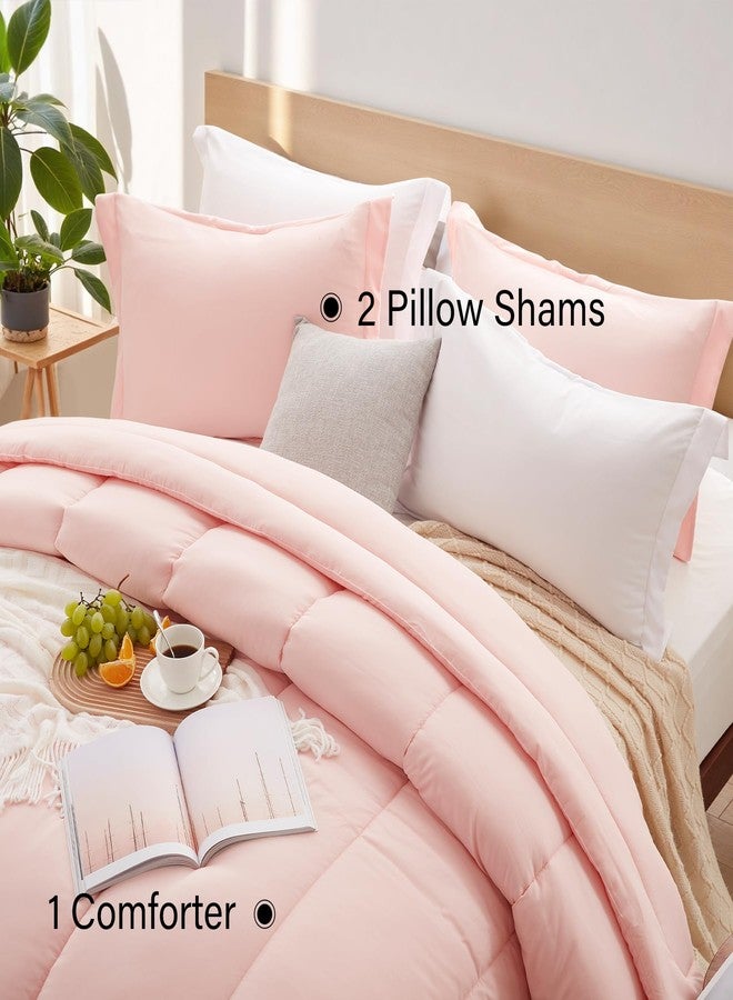 SunStyle Home Queen Comforter Set - 3 Pieces Reversible Comforters Queen Size, Lightweight Bedding Sets with 1 Down Alternative Comforter and 2 Pillow Shams for All Seasons,Pink - Image 4