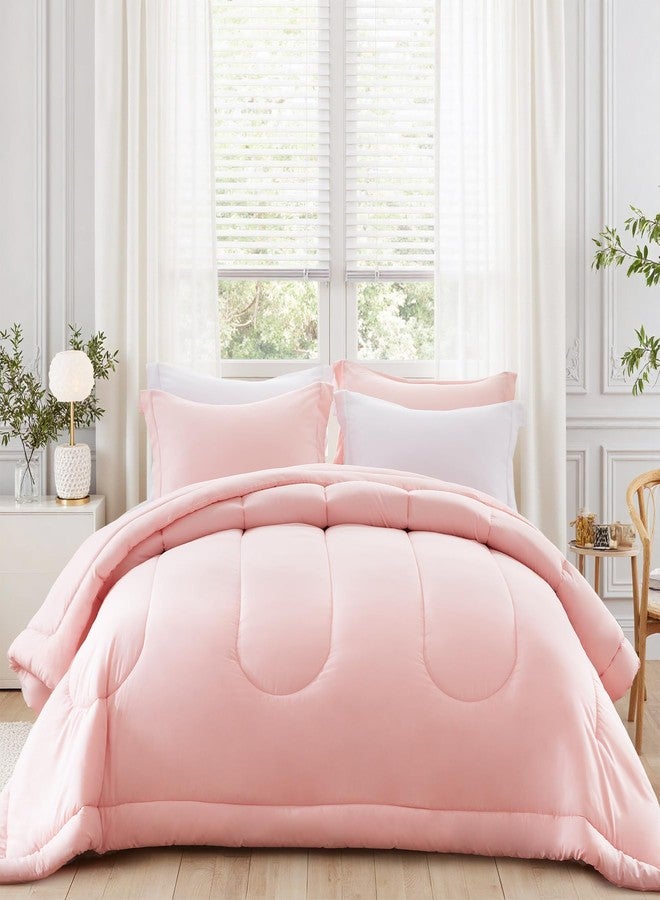 SunStyle Home Queen Comforter Set - 3 Pieces Reversible Comforters Queen Size, Lightweight Bedding Sets with 1 Down Alternative Comforter and 2 Pillow Shams for All Seasons,Pink - Image 2