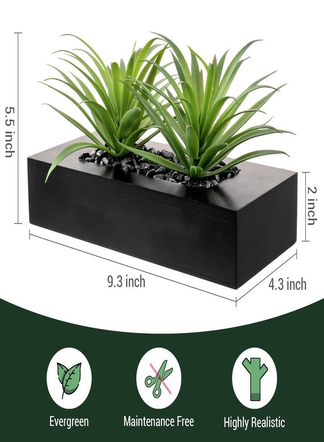 MyGift 10 Inch Artificial Green Grass Plants in Black Wood Decorative Planter Pot - Faux Greenery in Rectangular Wooden Container for Tabletop Centerpiece Décor - Image 5