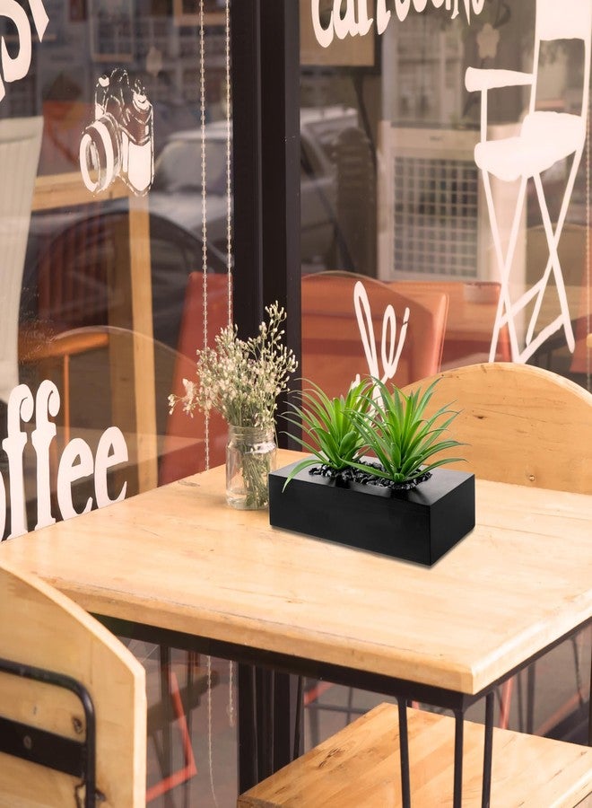 MyGift 10 Inch Artificial Green Grass Plants in Black Wood Decorative Planter Pot - Faux Greenery in Rectangular Wooden Container for Tabletop Centerpiece Décor - Image 4