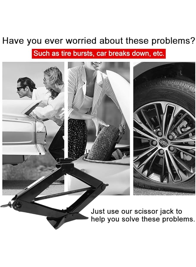 Cestbella Raised Scissor Jack For Car 3T Lifting Car Tire Jack Heavy Duty Tire Changing Kit With Crank Handle/Universal Cross Lug Wrench/Gloves For Auto Suv Mpv Full Set Tire Repair And Replacement Tool Black  - Image 4
